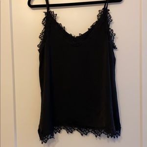 Black silk and lace tank top